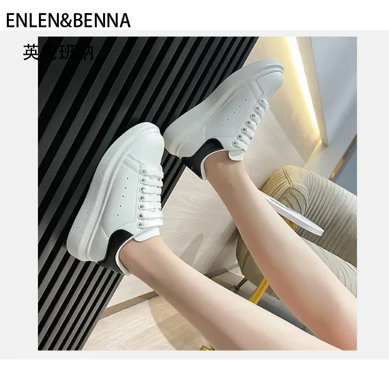 Men's shoes popular McQueen white shoes microfiber leather non-slip heightening outdoor versatile shoes