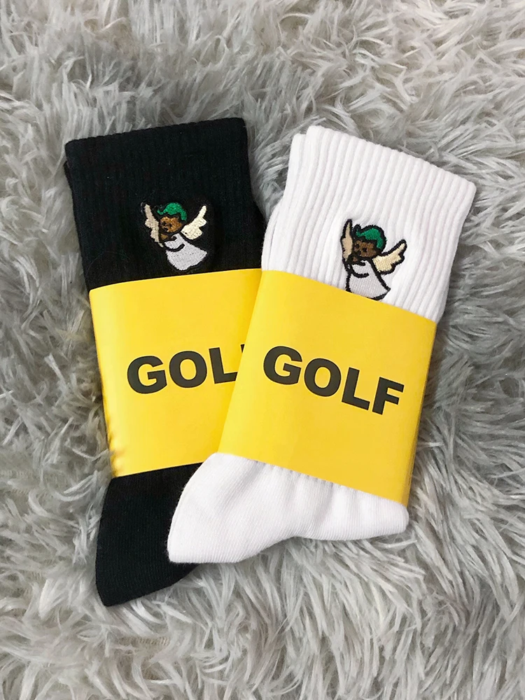 Golf cotton sports stockings little angel embroidery pattern mid-tube cotton socks