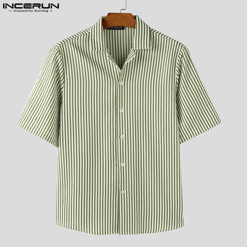 

Stripe Shirt Fashion Summer Tops Short Sleeve Men Shirts Casual Streetwear Lapel Oversize Men's Clothing Party Shirt INCERUN