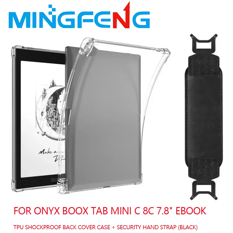 2-IN-1 لهاتف Onyx Boox Tab Mini C 8C 7.8 بوصة حامل أقلام رصاص شفاف من مادة TPU غطاء خلفي مقاوم للصدمات + حزام يد آمن (أسود) #1