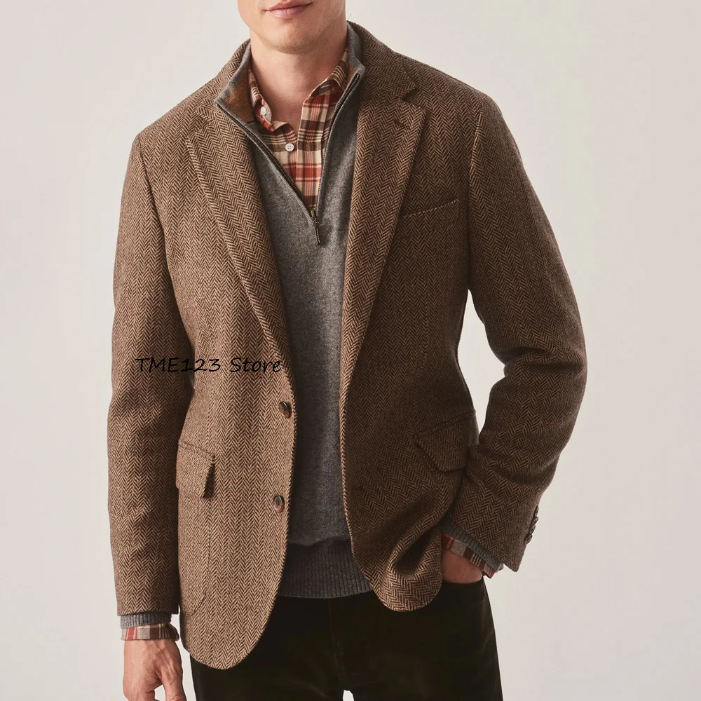 

Мужская куртка, роскошные мужские костюмы, костюм с клапанами и карманами, мужские куртки с лацканами и узором «елочка», деловой повседневный стиль, мода