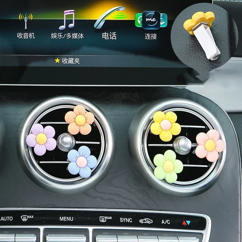 LULECI 6Pcs/Set Flower Fragrance Car Outlet Vent Clip Small Daisy Air Conditioning Clip Car Interior Decoration Gift for Girl