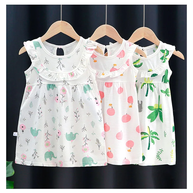 0-4T Summer Toddler Baby Mini Dresses Cartoon Floral Animal Graffiti Sport Dress Children Sleeveless Thin Kids Girl Clothes