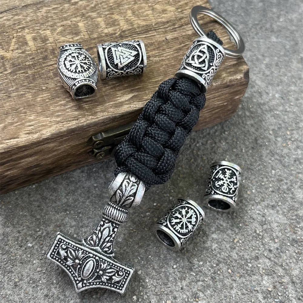 

1Pcs Norse Thor Hammer Mjolnir Viking Paracord Handmade Diy Runes Beads Keychain For Keys