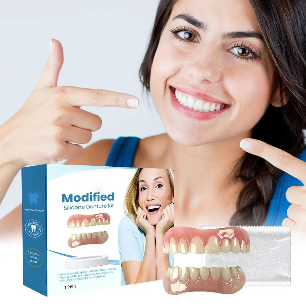 Silicone False Teeth Upper And Lower Veneers Simulated Care Teeth Paste Filling Denture Orthodontic Kit Comfortable Denture N1e2