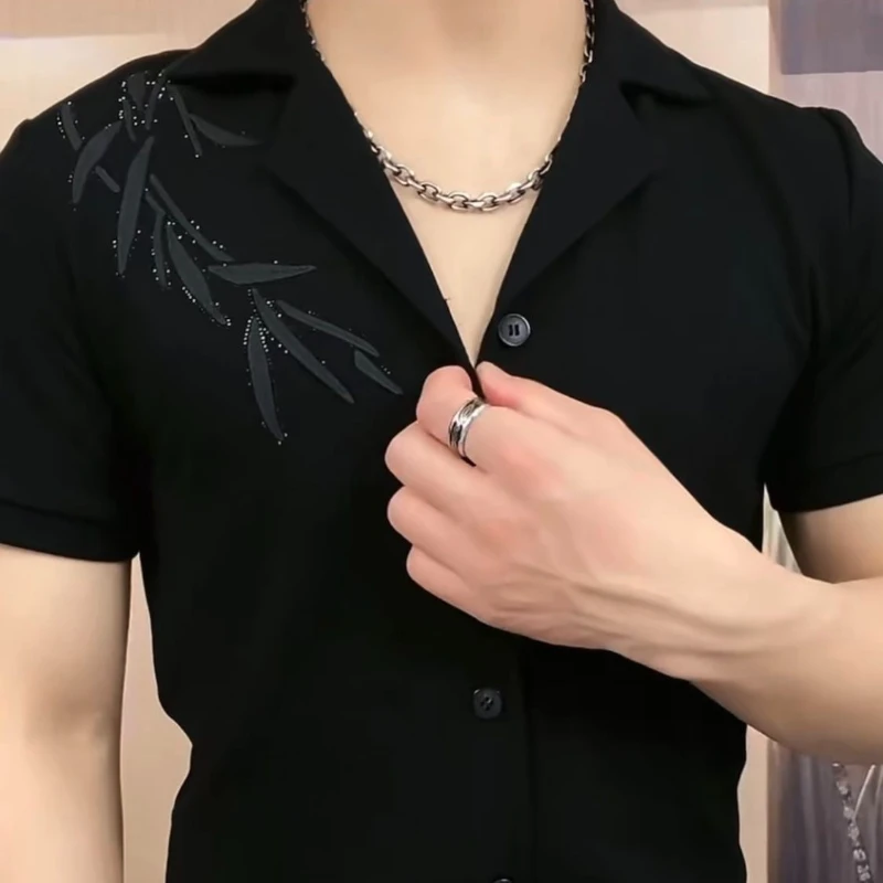 

New Chinese Style Fugui Bamboo Hot Stamping Men's Short-sleeved Pullover Suit Collar Polo Shirt