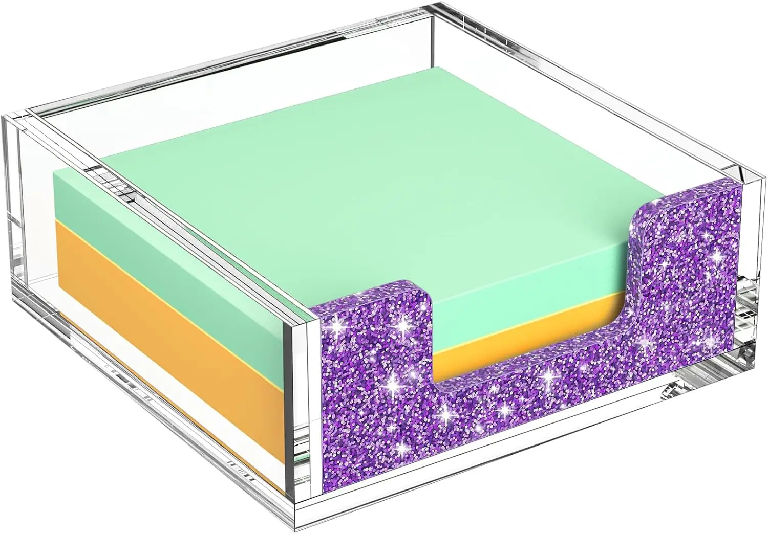 

Acrylic Sticky Note Holder - 3x3 in Clear Purple Desk Organizer for Office School