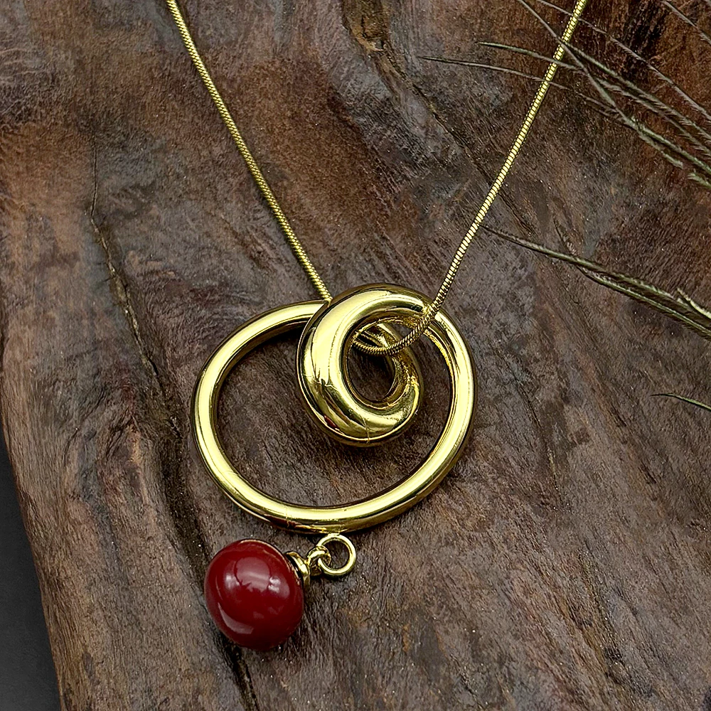 

Simple Irregular Circle Red Enamel Glass Pendant Necklace for Women Girl Stainless Steel Gold Color Snake Chain Jewelry Gift