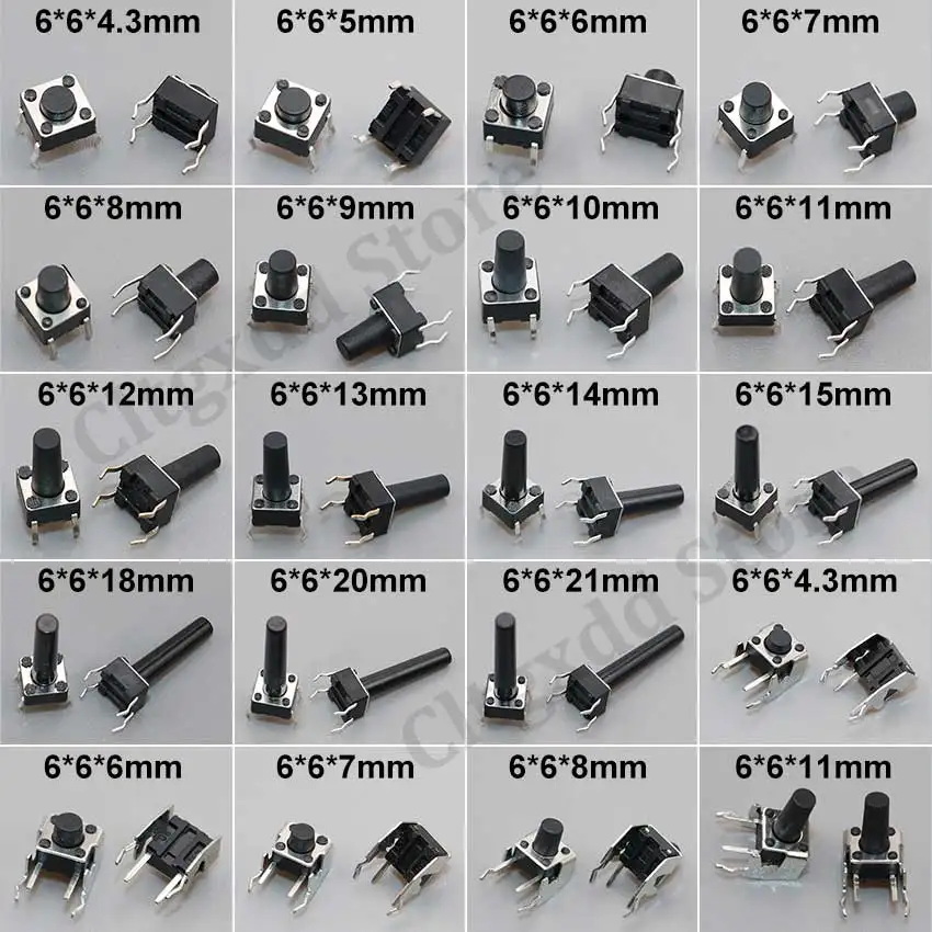 20/50/100pcs 6x6 PCB Momentary Mini Micro Tactile Tact Push Button 4-Pin Self-reset Switch 6*6*4.3/5/6/7/8/9/10/11/12/13/14/15mm
