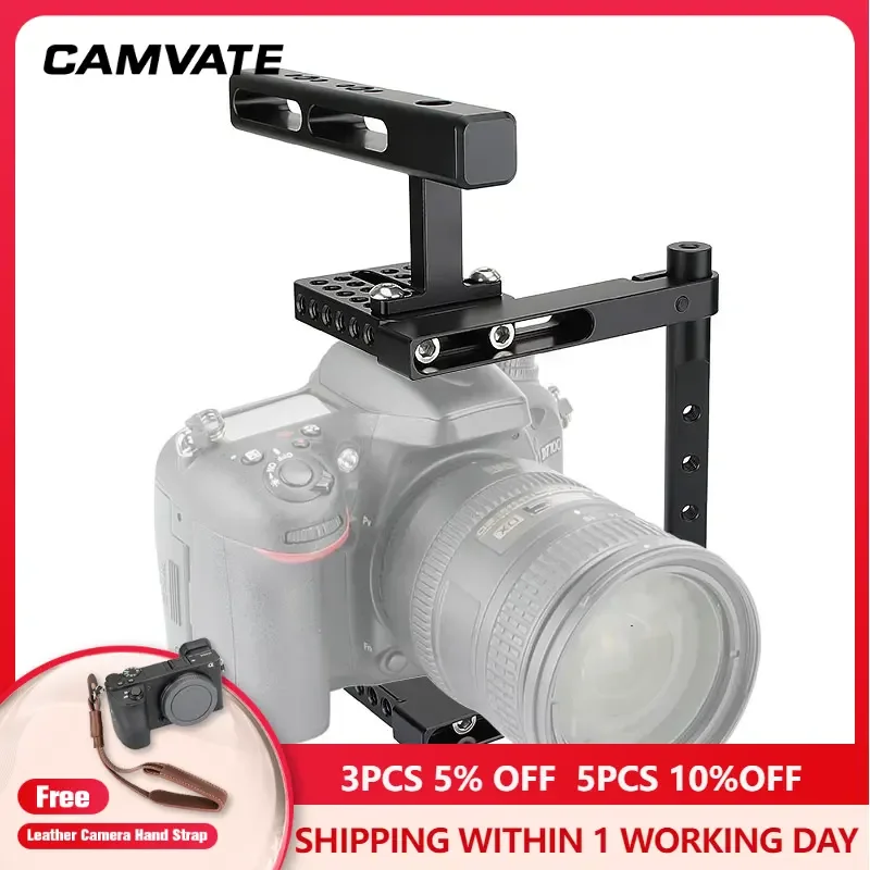 CAMVATE Universal Camera Cage Rig C-frame Cage With Top Handle & Top/Bottom Cheese plate For DSLR Camera Photography Accessories