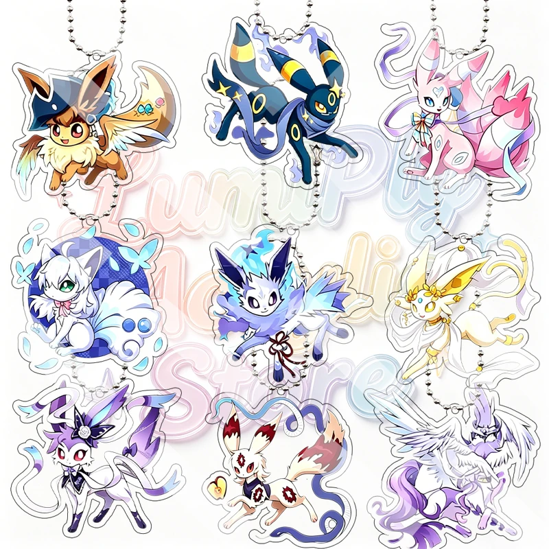 Anime Eevee Flareon Vaporeon Umbreon Jolteon Leafeon Cartoon Cute 5cm Acrylic Keychain Peripheral Chain Bag Pendant Decor Gifts