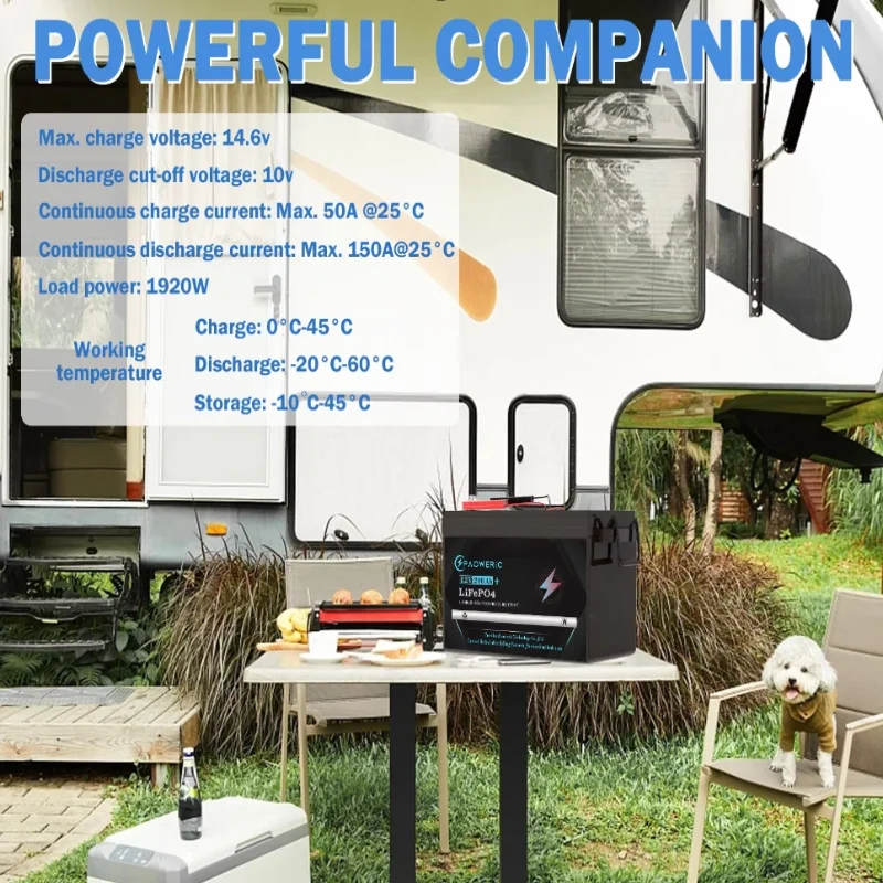 LiFePO4 Lithium Battery 12V with 150A BMS,Compact Lithium Iron Phosphate Battery for Solar, RV, Home Energy Storage
