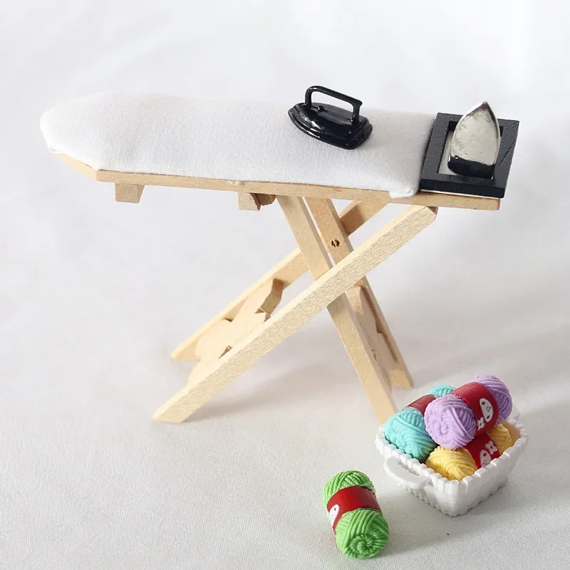 1:12 Doll House Mini Craft White Wood Ironing Board Scene Accessories Dollhouse Miniature Furniture Toy Iron or Ironing Board