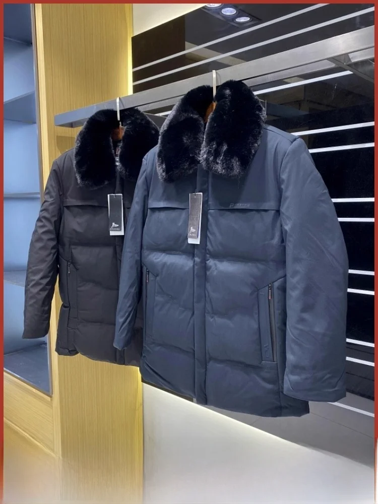 

Thiened Fce Men's Cotton Jaet with Detachable Fur Collar Busin Commute Faionable Winter Coat Stand Fit Zipper