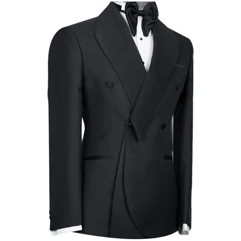 Black Suits For Men Shawl Lapel Formal 1 Piece Jacket Double Breasted Business Casual Groom Wedding Party Custom Made Blazer