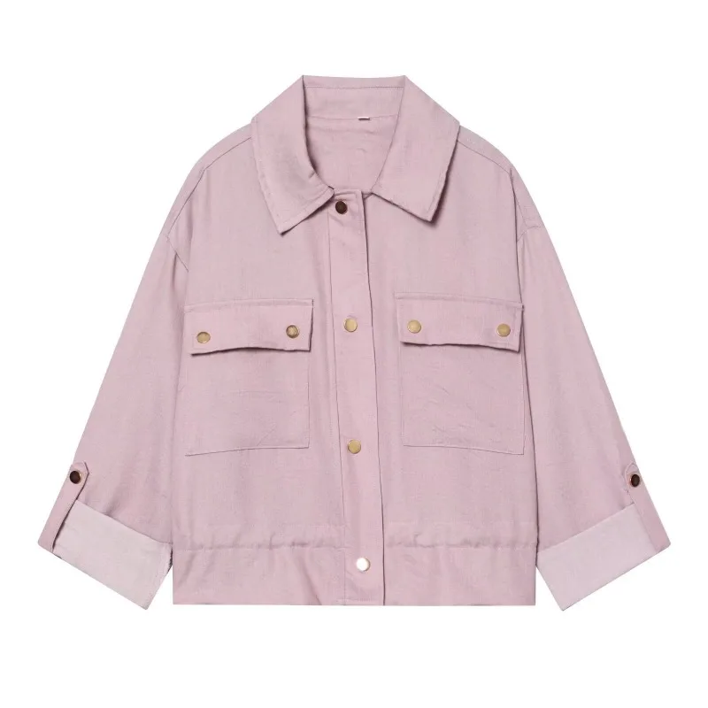 Fashionable Women's Large Pocket Decorated Button Shirt Jacket， Autumn Fashion New Solid Color Elegant and Grand Versatile Coat