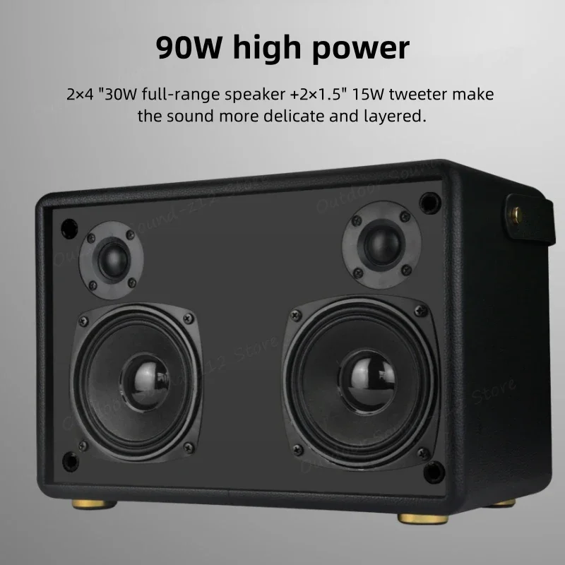 90W Wireless Bluetooth Audio Loud Square Dance Bass Sound Small Portable Outdoor Microphone Singing Karaoke Retro Wood Speakers