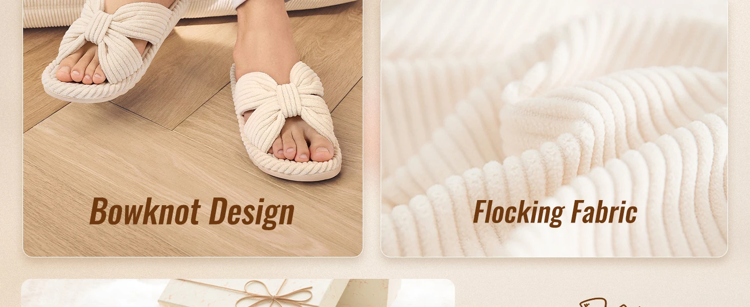 Comwarm Corduroy-Hausschuhe für Plantarfasziitis, weiche Sohle, bequeme Slides mit Kreuzschnürung, Damen-Hausschuhe mit Fußgewölbestütze – Detail 5
