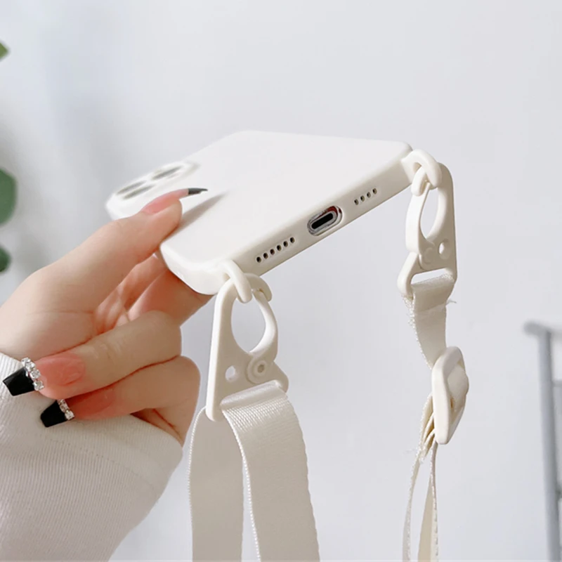 Crossbody Necklace Strap Lanyard Cord Soft Silicon Phone Case For iPhone 13 12 Mini 11 14 15 Pro Max X XR XS Max 7 8 Plus Cover