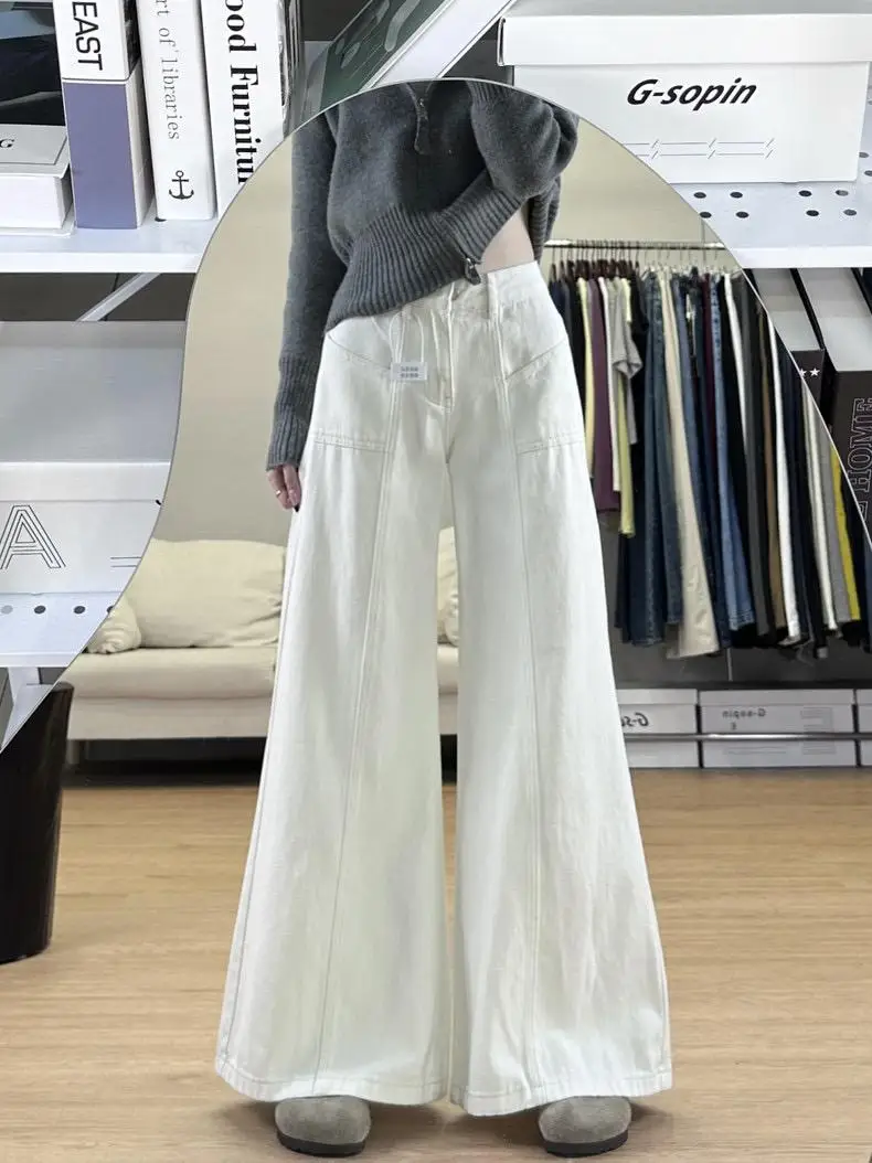 

Loose Wide Leg High Waist Denim Jeans Women's Spring 2025 Casual Straight Loose Slimming Design Sensation White Jeans