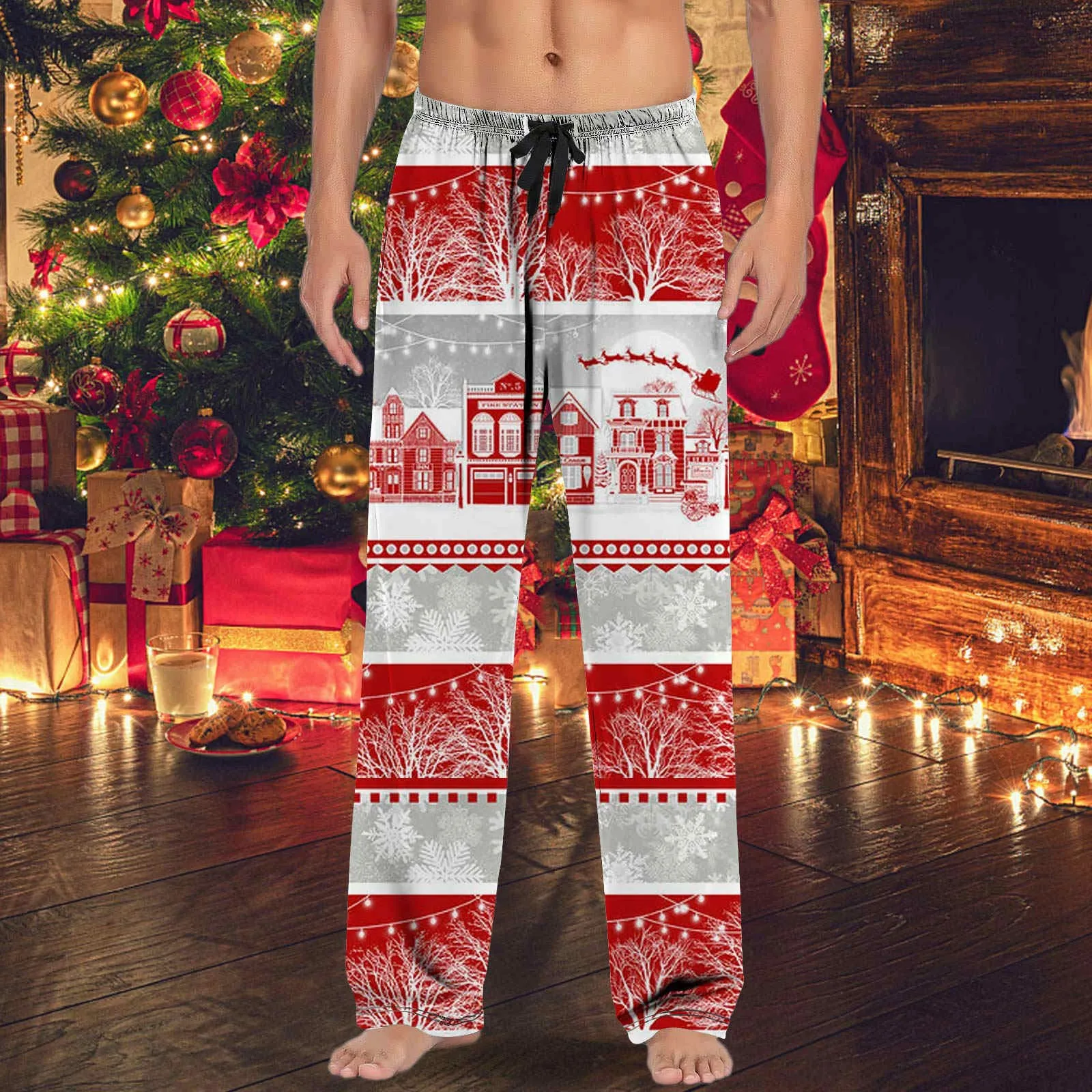 Weihnachten Winter Santa Claus Hosen Herren hässliche Weihnachten Pyjamas Overalls übergroße breite Bein Nachahmung Neujahr bedruckte Schlaf hose