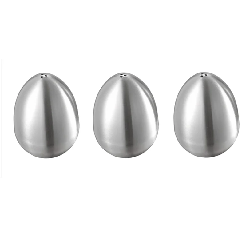 3Pcs Stainless Steel Pepper Shaker Egg Shaped Salt Shaker Set Kitchen Tool,Silver