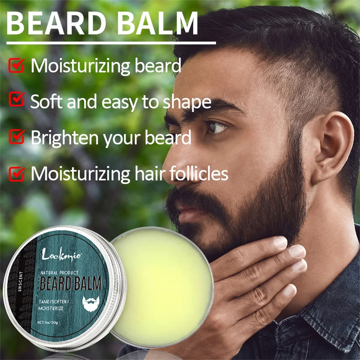 LOCKMIO 30g Men Beard Balm Whiskers Styling Cream for Adding Moustache Volume Texture Beard Butter for Promote Hairs Fast Growth