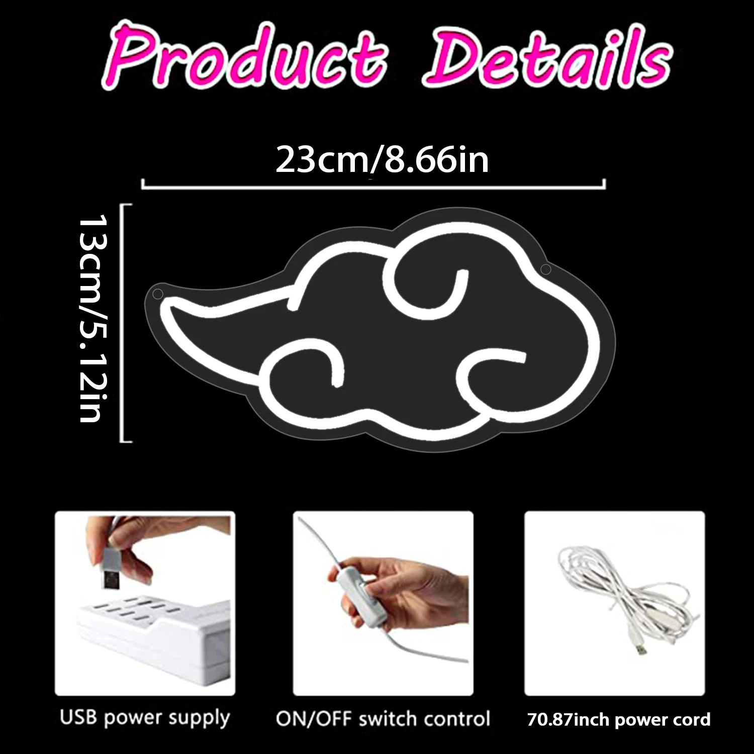 Cloud Neon Sign for Wall Decor Cool LED Lights USB Powered Neon Signs for Room Decoration Gift for Boy or Girls