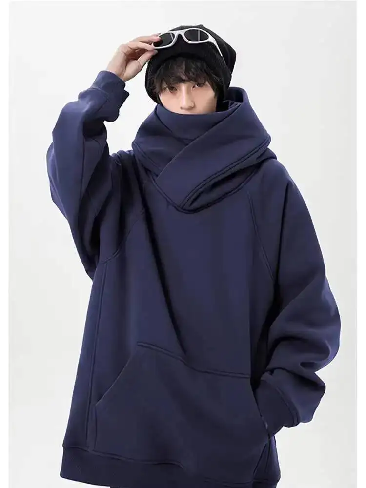 

Unisex Hoodies 2026 Spring Men's Techwear Style Hoodie High Neck Thickened Trench Jacket Heavyweight Premium Loose New Outerwear