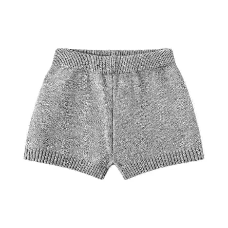 Autumn Winter Ladies Ribbed Knit Shorts Gray High Waist Elastic Waist Wide Leg Casual Y2K Knitted Boot Shorts Street Pants