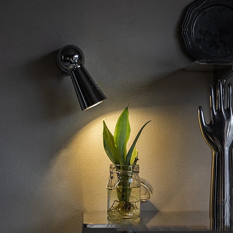 LED Metal Modern Minimalist Silver Rotatable Compact Wall Lamp Entranceway Study Indoor Home Decor Ambient Lighting Fixture