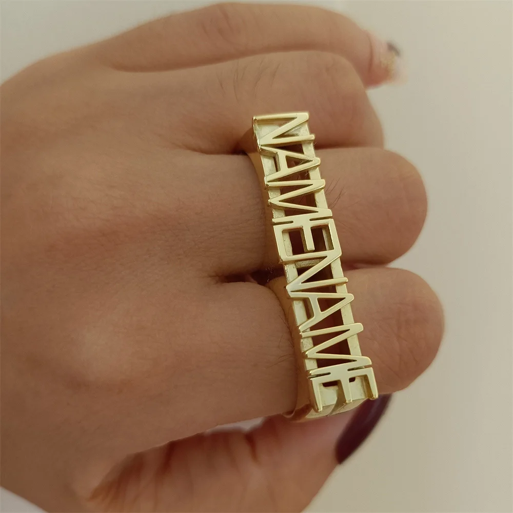 Customize Name Double Layer Rings Personalized 3D Nameplate Ring New Fashion Custom Name Jewelry for Men Christmas Gift