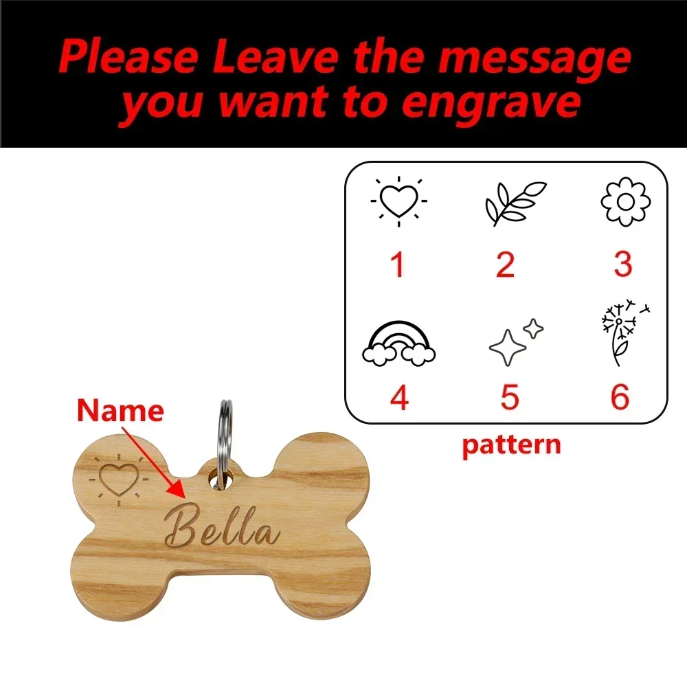 Customized Wooden Pet Dog ID Tags Anti-lost Name Wood Bone Tag for Puppy Personalized Number Nameplate Dog Collar Cat Necklace