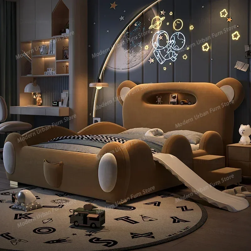 Modern Light Luxury Bedroom Boy Bed Headboard﻿ Children's Boy Single Bed Modern Simple Girl Cartoon Bear Princess Bed 180x200cm