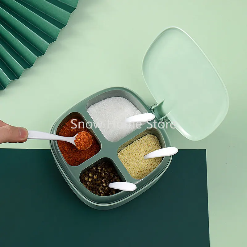 Kitchen Seasoning Box Household Combination Set Seasoning Jar Opaque Lid With Spoon Four-Grid Seasoning Box