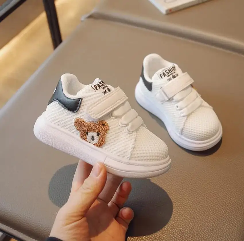 

2023 Children Shoes Casual Breathable Bear Pattern Infant Baby Girls Boys Kids Mesh Sneakers Soft Bottom Comfortable Non-Slip