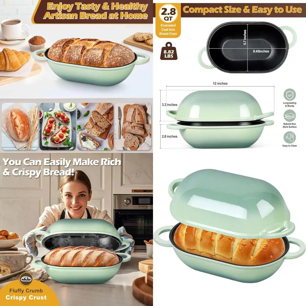 

2.8-Quart Oval Enamel Cast Iron Bread Baker with Lid, Ideal for Sourdough and Roasting, in Vibrant Pistachio Green