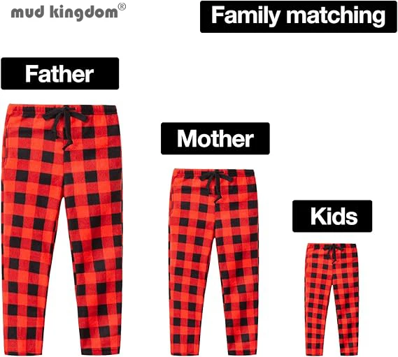 

Mudkingdom Family Matching Pajamas Pants Christmas Fleece Pajamas Boys Girls Drawstring Pockets Women Mens Sleep Bottoms Plaid