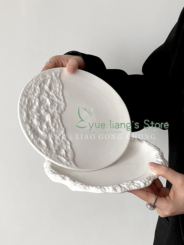 

Rock Patterned Plate Household Ceramic Flat Plates Main Dish Steak Salad Dishes Dessert Trays Creative Restaurant Home Tableware