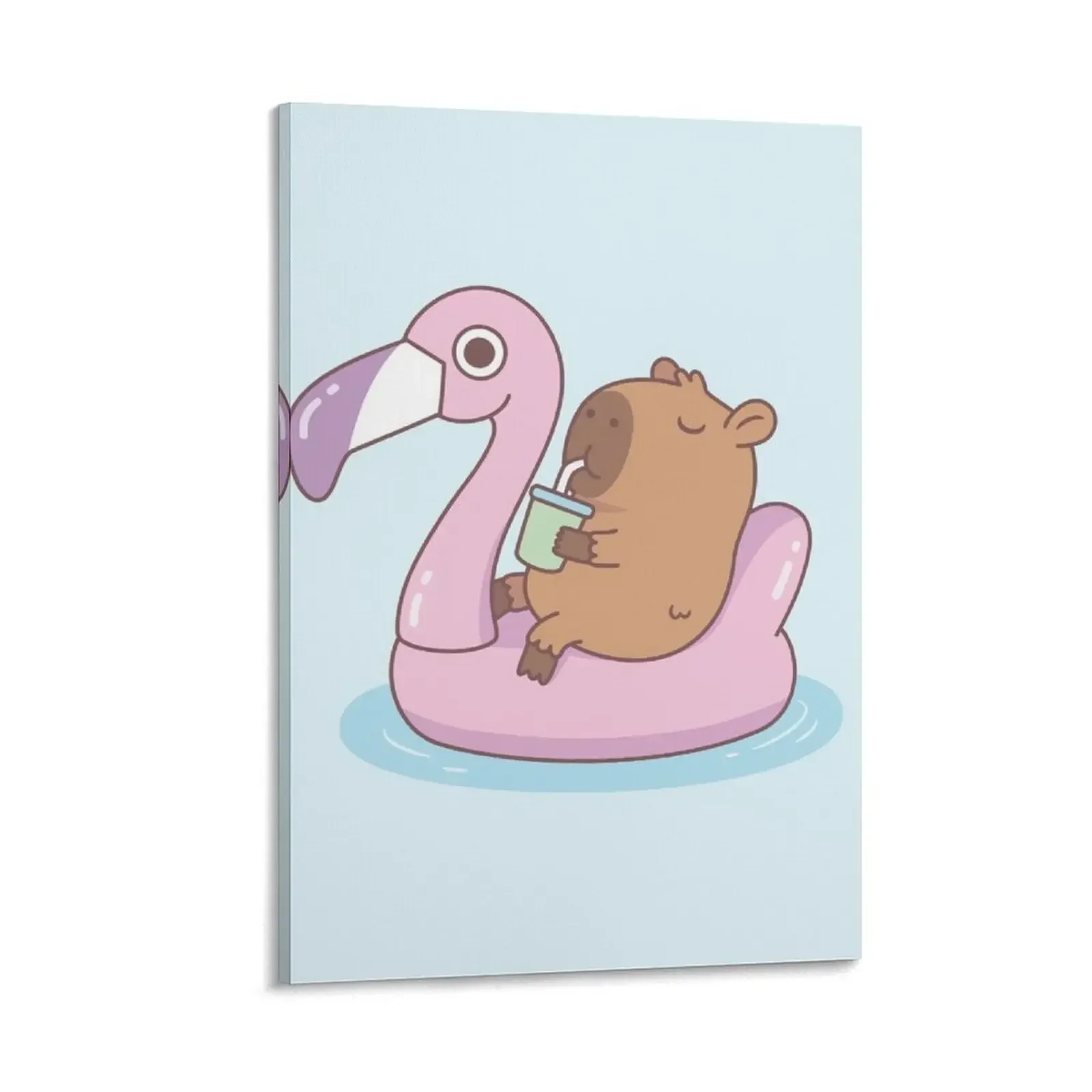 

Cute Capybara Chilling On Pink Flamingo Pool Float Canvas Painting room decors aesthetic anime posters home decor interior