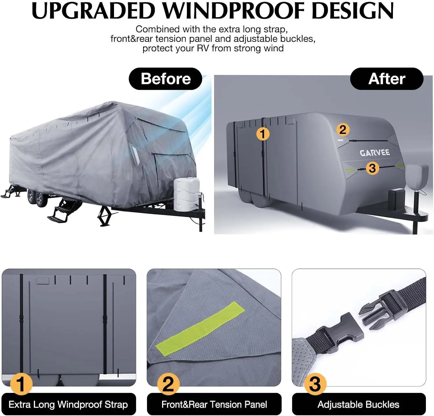 Garvee RV Cover 27-30FT Waterproof Camper Trailer Cover with Anti-UV,Windproof Straps UV & Water Resistant Protection for Outdoor