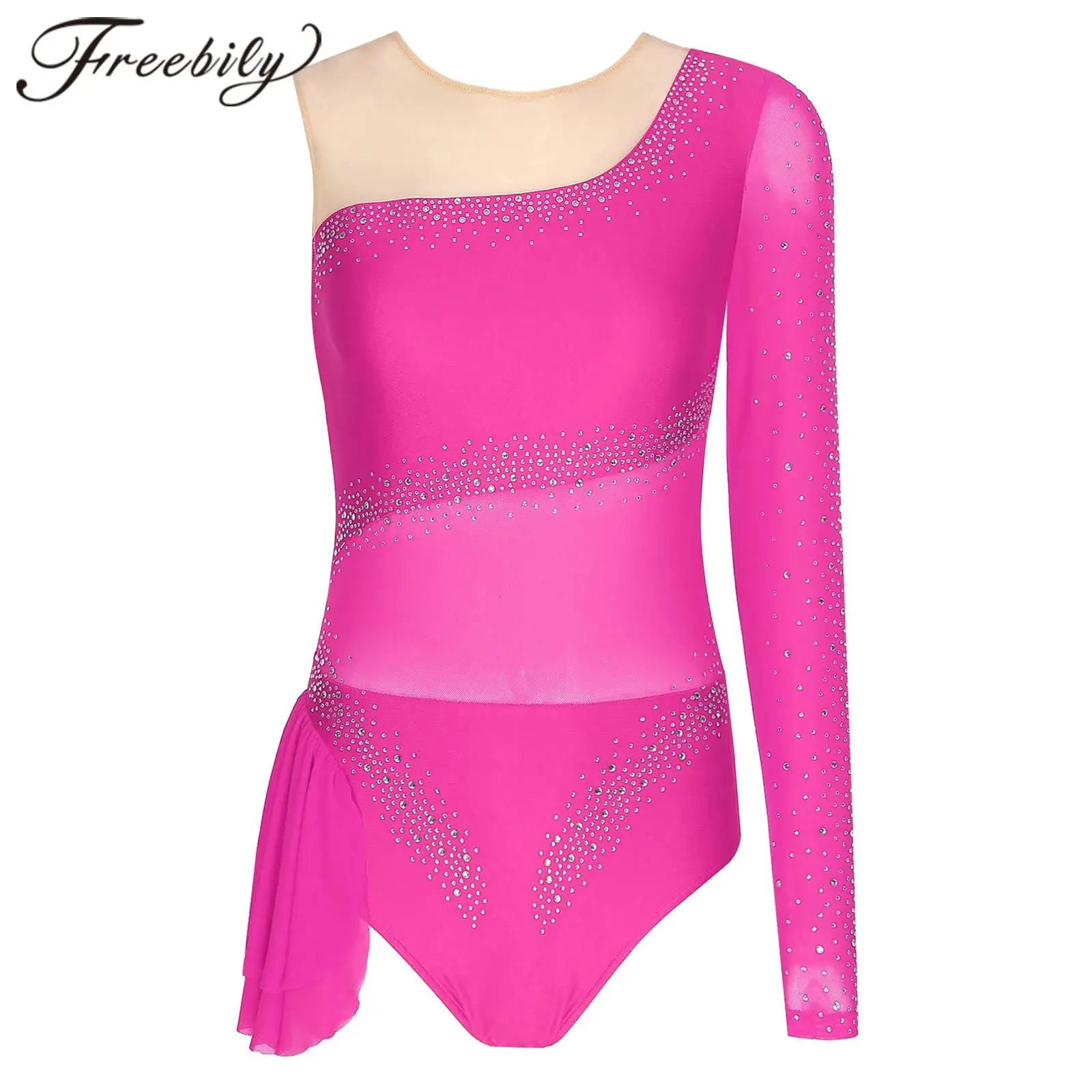 

Women's Acrobatics Rhythmic Gymnastics Leotard Ballet Dance Tutu Dancewear Sheer Mesh Splice Yoga Bodysuit Performance Costume