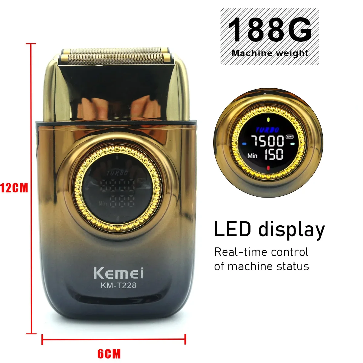 Kemei المهنية الترددية ماكينة حلاقة توربو عالية السرعة وضع USB شحن سريع شاشة الكريستال السائل هدايا للرجال احباط الذكور KM-T228 #4