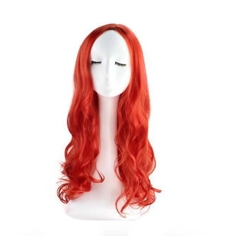 

Women Natural Dark Red Long Curly Wavy Synthetic Full Hair Wig