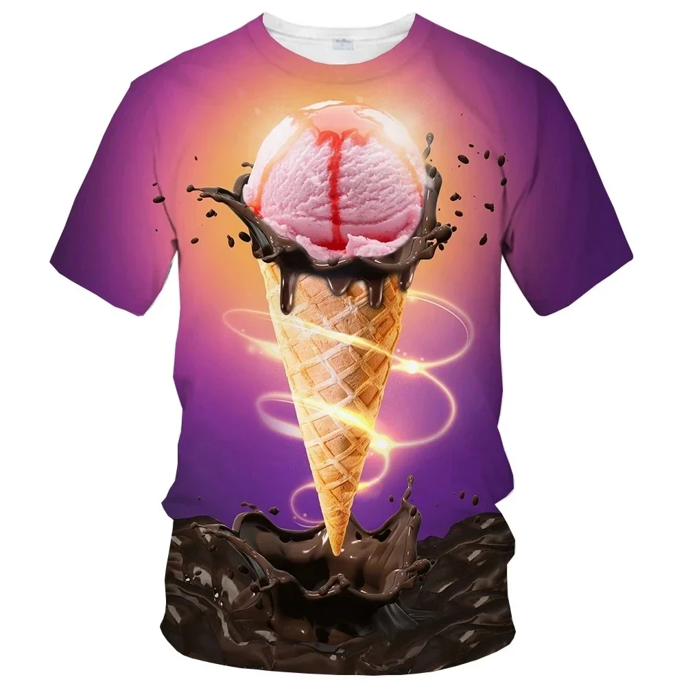 Camisetas con imagen de helado para hombre, camisetas informales con estampado 3D, Hip Hop, cuello redondo, manga corta, moda de verano