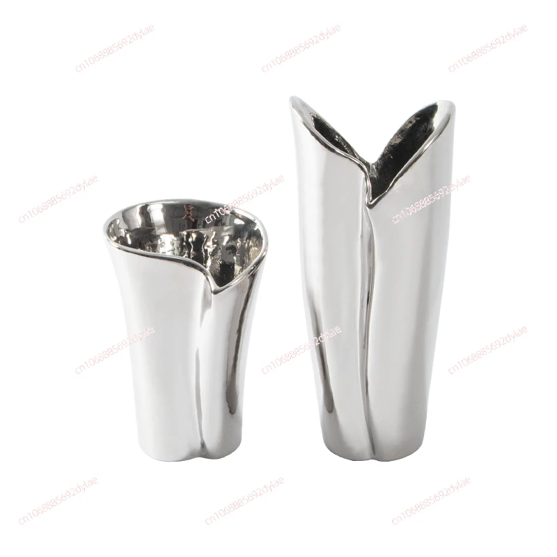 

Vase Ornaments, Living Room Flower Arrangement, Instagram Style, Wide Mouth, High-end Feeling, Electroplated Silver Color