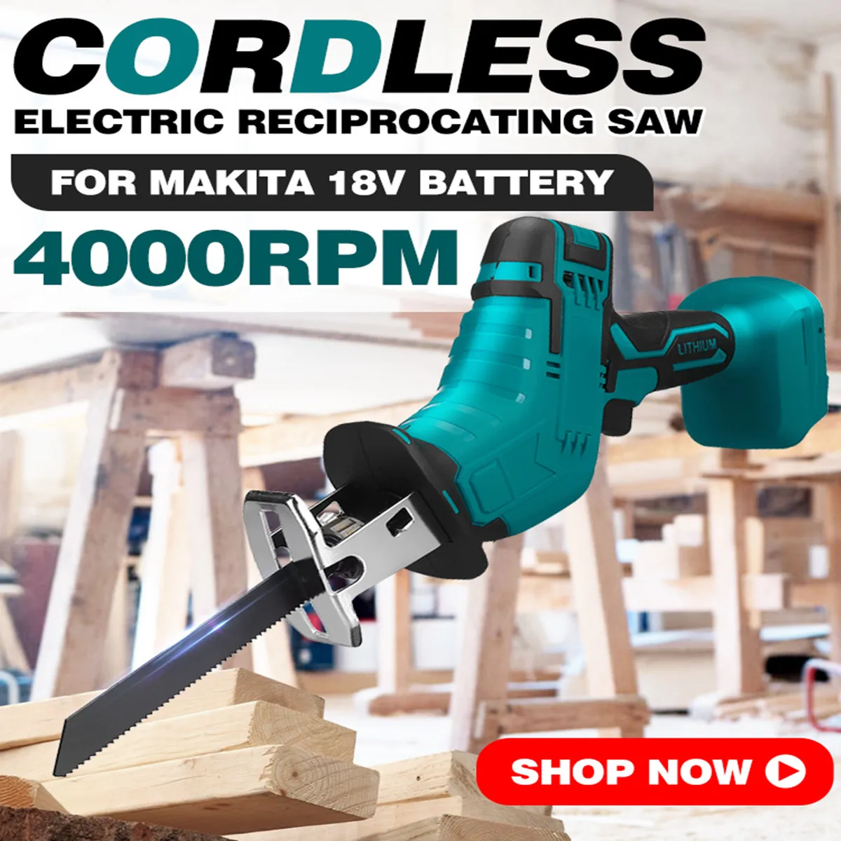 4 Blades Cordless Reciprocating Saw Wood Metal PVC Pipe Cutting Tool 4000rpm Reciprocating  Saw for Makita 18V Battery