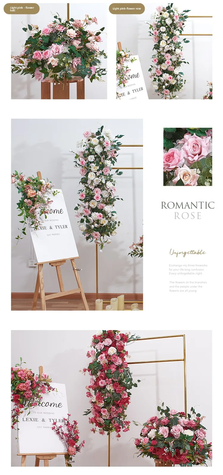 Großhandel Künstliche Blumenkugel Blumenreihe Eisenbogen Blumendekoration Hochzeitstisch Geometrischer Rahmen Kunstblumen Event-Zubehör – Detail 5