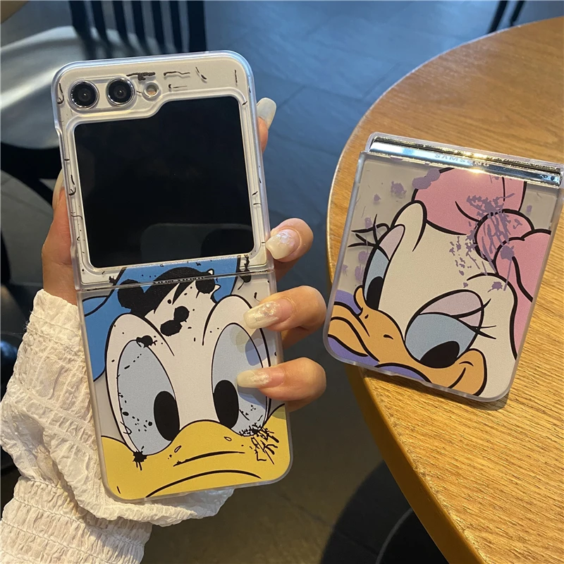 Anime Mickey Korean Style Donald Duck Minnie Disney Snow White For Samsung Galaxy Z Flip Fold 3 4 5 Cover Phone Case Gift