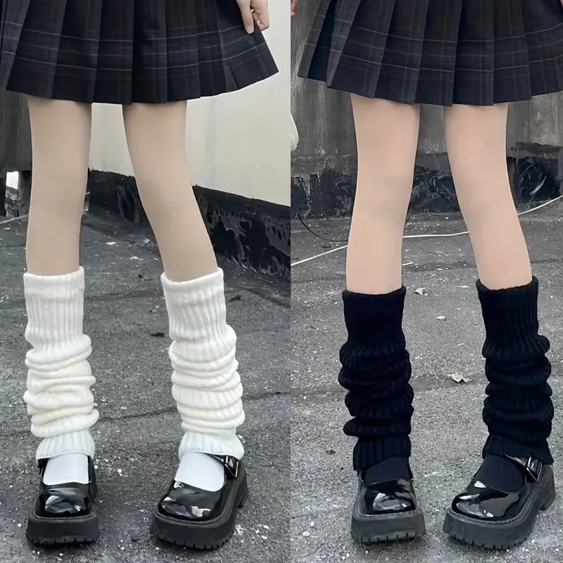1 Pair Solid Color Ribbed Knitted Leg Guards Fashionable Simple Black White Jk Lolita Paired with Knee Length Casual Socks